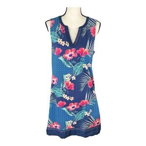TOMMY BAHAMA Medium Tuscan Trellis Shift‎ Casual Tank Dress Hibiscus Blue Pink